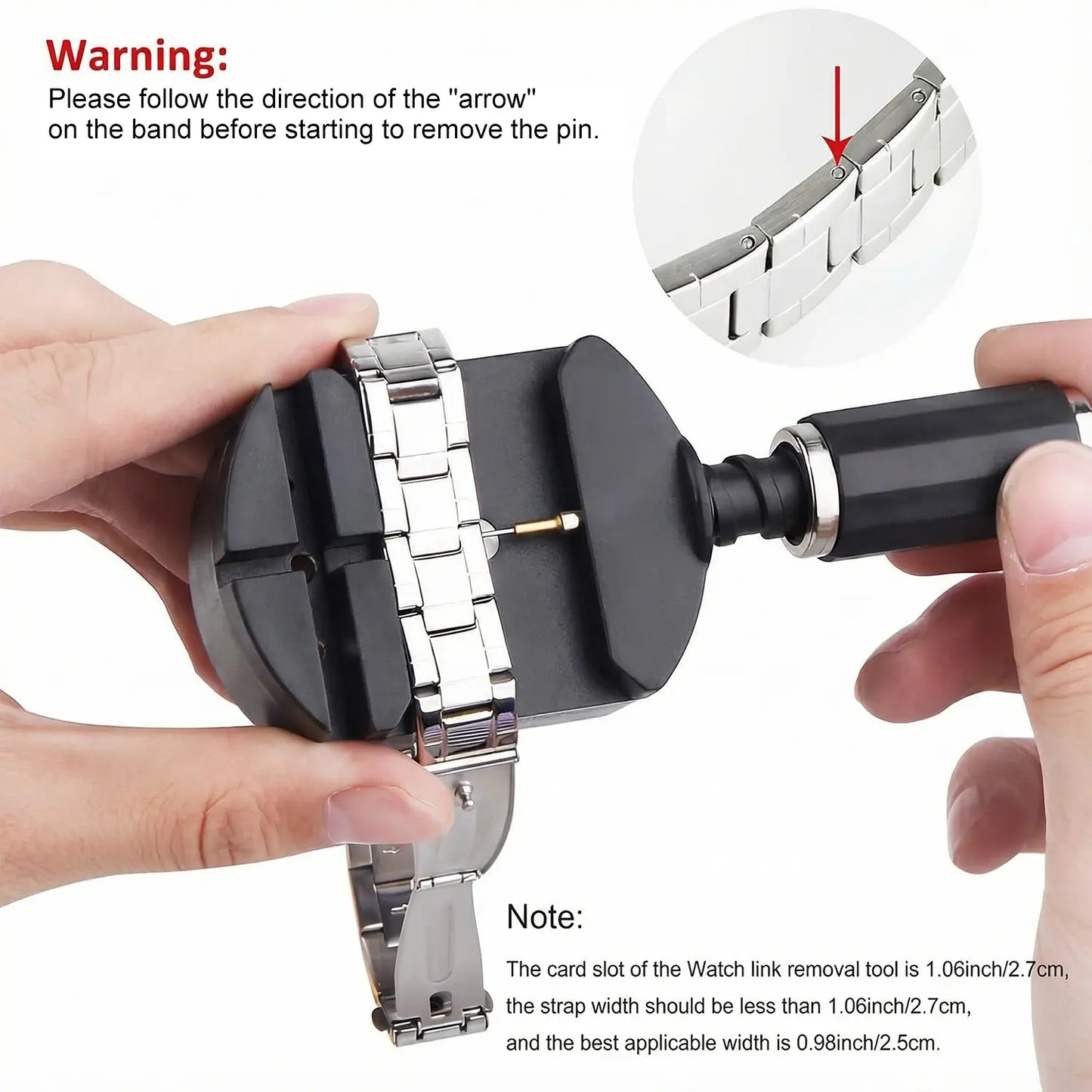 Watch Link Removal Kit, Watch Band Adjustment Sizing Tool Set with Watch Hammer, Spring Bar & Extra Pins Replacement for Watch Strap Repair