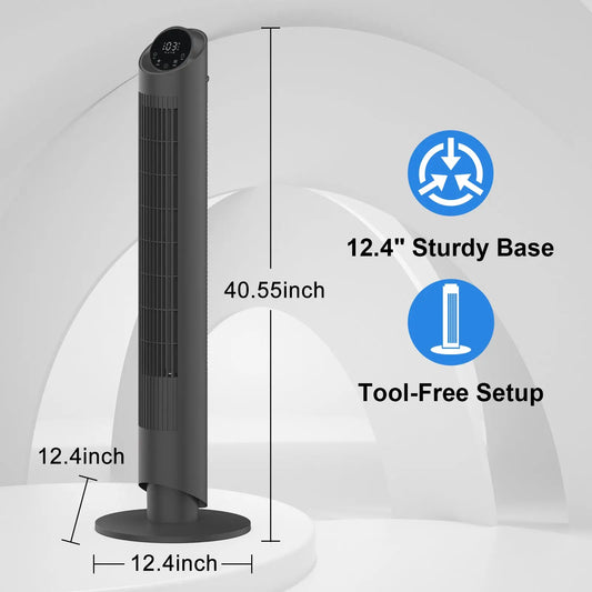 Sunspire 40'' Tower Fan for Bedroom, 90° Oscillating Standing Fan, 28Db Ultra Quiet, 26Ft/S Velocity Bladeless Floor Fan with 3 Speeds & 4 Modes, 12H Timer for Living Room, Home, Office, Black