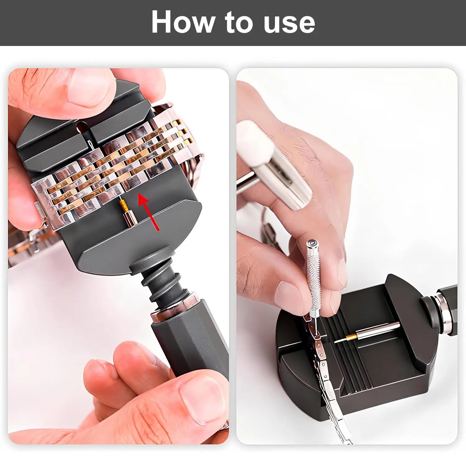 Watch Link Removal Kit, Watch Band Adjustment Sizing Tool Set with Watch Hammer, Spring Bar & Extra Pins Replacement for Watch Strap Repair