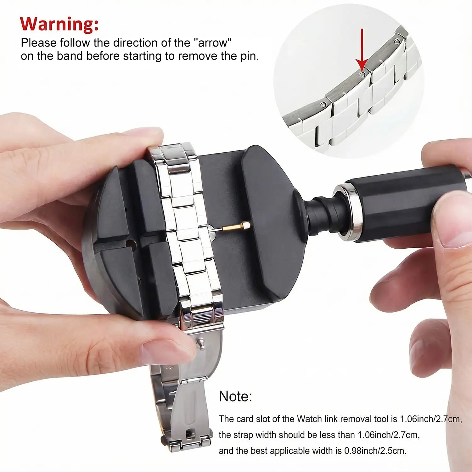 Watch Link Removal Kit, Watch Band Adjustment Sizing Tool Set with Watch Hammer, Spring Bar & Extra Pins Replacement for Watch Strap Repair