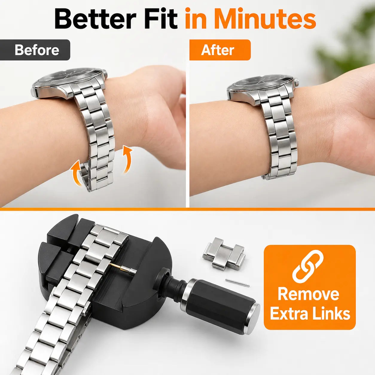 31PCS Watch Link Removal Kit - Band Adjustment Sizing Tool Set with Hammer, Spring Bar Tool, Strap Holder, Replacement Punch Needles, 2 Different Lengths Pins for Easy Watch Link Pin Removal & Strap Repair