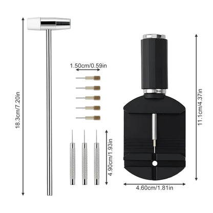 Watch Link Removal Kit, Watch Band Adjustment Sizing Tool Set with Watch Hammer, Spring Bar & Extra Pins Replacement for Watch Strap Repair