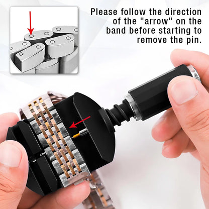 Watch Link Removal Kit, Watch Band Adjustment Sizing Tool Set with Watch Hammer, Spring Bar & Extra Pins Replacement for Watch Strap Repair