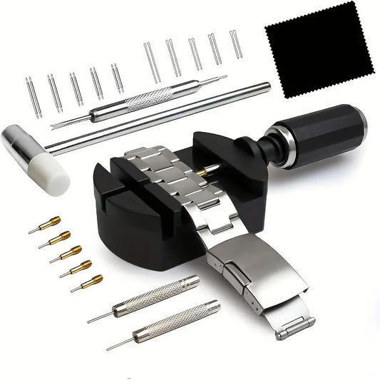 31PCS Watch Link Removal Kit - Band Adjustment Sizing Tool Set with Hammer, Spring Bar Tool, Strap Holder, Replacement Punch Needles, 2 Different Lengths Pins for Easy Watch Link Pin Removal & Strap Repair