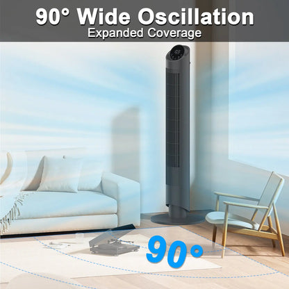 Sunspire 40'' Tower Fan for Bedroom, 90° Oscillating Standing Fan, 28Db Ultra Quiet, 26Ft/S Velocity Bladeless Floor Fan with 3 Speeds & 4 Modes, 12H Timer for Living Room, Home, Office, Black
